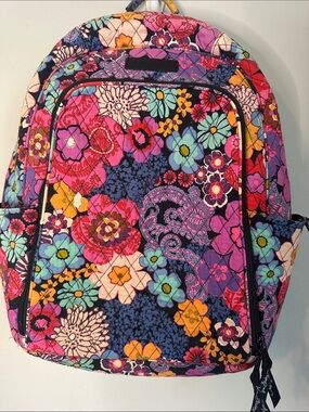 Retired Vera Bradley Floral Fiesta School Travel Book Bag W/ Padded Laptop Area